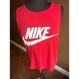 Men's M Nike Tee Shirt Top Muscle Tank Red White Swoosh EUC